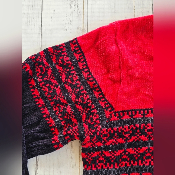 Vintage Jennifer Moore Chenille Black & Red High Neck Fairisle Christmas Sweater - Picture 5 of 15